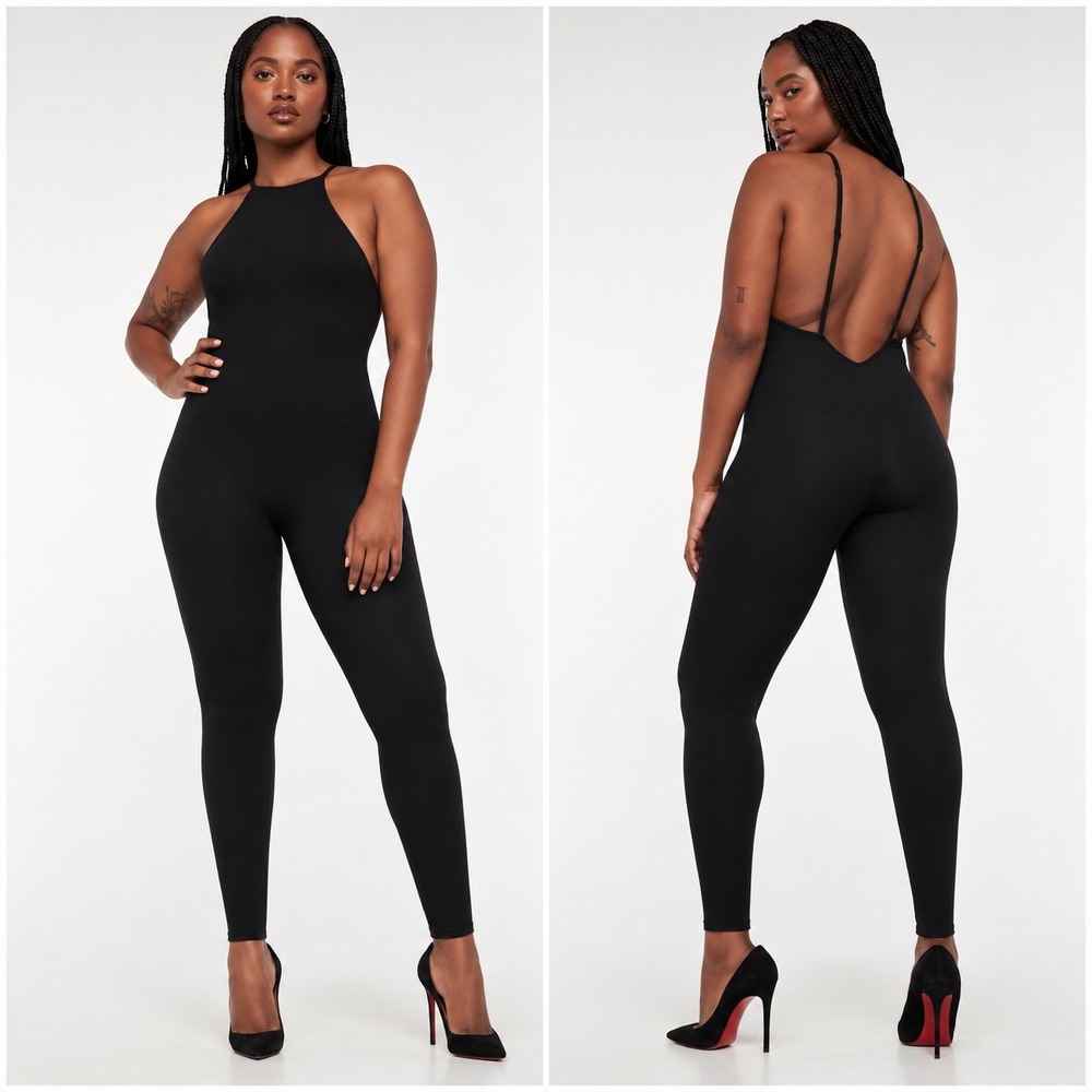 Savage X Fenty Black Halter Neck Lace Trim Catsuit Jumpsuit Large Edgy